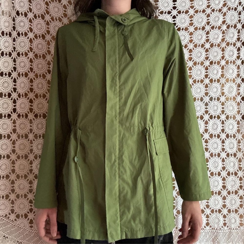 Women's Eileen Fisher Green Zip Up Lightweight Hooded Jacket